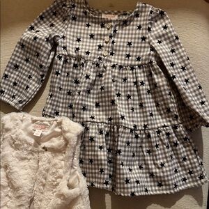 Cat & Jack Starry Checkered Blouse with Faux Fur Vest